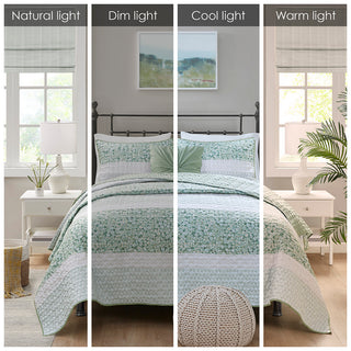 Full/Queen 4-Piece Seersucker Quilt Set with Throw Pillow | Shabby Chic Bedding