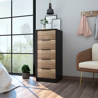 Kaia 5-Drawer Vertical Dresser in Black and Pine - Modern Slim Storage Chest (2026)