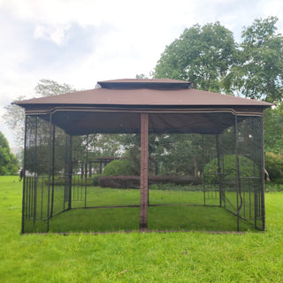 13x10 Outdoor Patio Gazebo Canopy Tent with Ventilated Double Roof & Detachable Mosquito Net – Brown Top Garden Shelter for Lawn, Backyard, Deck, or Patio