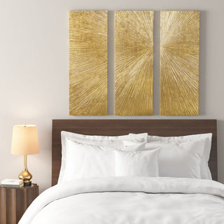 Hand painted gold burst triptych wall art set, view 6