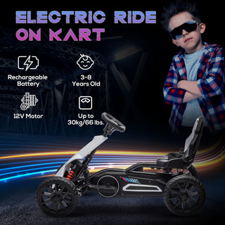 Aosom 12V Electric Go Kart for Kids, Outdoor Ride-On Toy with Forward Backward Drive & Adjustable Speed, Gift for Child 3-8 Years Old, White