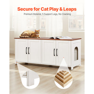 Cat Litter Box Enclosure for Multi Cats, 47.2 in Hidden Litter Box Cabinet with 4 Doors & 2 Entries, Indoor Cat Washroom, Wooden Kitty House Furniture, Fit Most Litterboxes, Brown & White