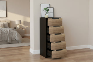 Kaia 5-Drawer Vertical Dresser in Black and Pine - Modern Slim Storage Chest (2026)