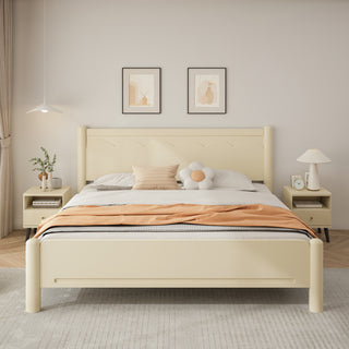 King Size Wood Platform Bed Frame with Headboard and Wooden Slat Support,Beige