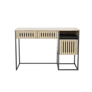 Fluted Desk with Drawers - Modern Computer Desk, Metal Frame, Easy Assembly, Vertical Stripe Design, Storage Dresser