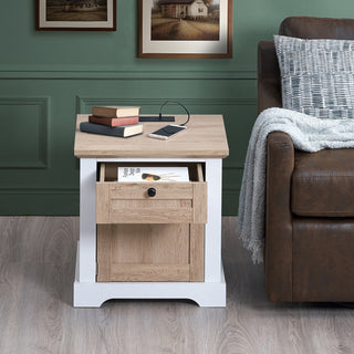 AUTUMN Modern Night Stand with Charging Station (USB & Type-C), Drawer Slide Pre-Assembly, End Table with Drawers for Bedroom Living Room, Side Table for Bedroom, Easy Assembly, White Oak