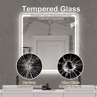 40x32 Inch LED Bathroom Mirror Vanity Mirrors with Front Lights Wall Mounted Anti-Fog Frameless Make Up Mirror with Light 5 mm Copper-Free Silver Mirror Horizontal or Vertical