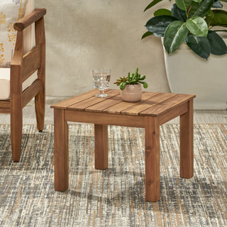 Halcyon Outdoor Side Table with Slat Design and Acacia Wood Frame, Teak
