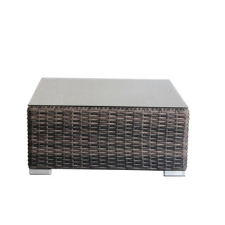 Modern Brown Square Coffee Table with Rustproof Frame and Clear Tempered Glass Top