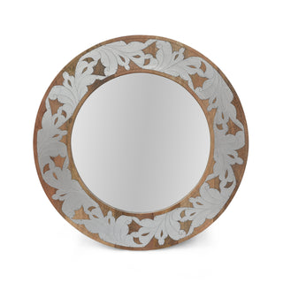 Mango Wood & Aluminium Fitted Round Mirror – Stylish Wall Mirror for Home Decor