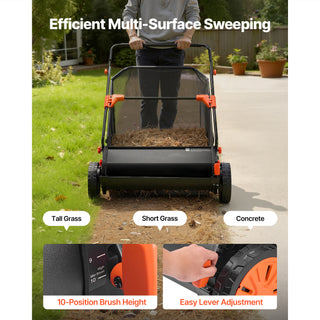 Push Lawn Sweeper, 30 in Leaf & Grass Collector with 12 cu. ft. Hopper Bag, Adjustable Brush Height & Spinning Brushes, Heavy Duty Yard Sweeper with Rubber Wheels for Leaves Grass Cleanup
