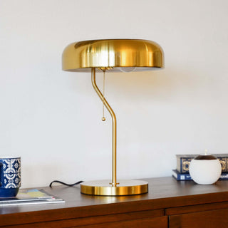 European Modern Bedside Nightstand Table Lamp | Gold Finish with White Inner & Soft Glow