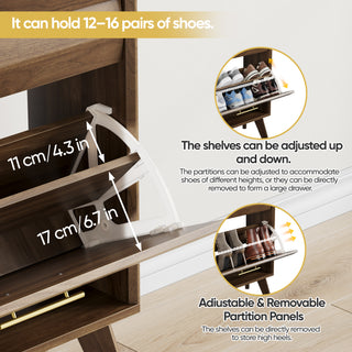 Walnut Wood Flip-Top Shoe Cabinet, Narrow Entryway