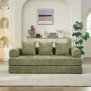Comfy Folding Mattress Couch - Green Chenille Floor Sofa Bed