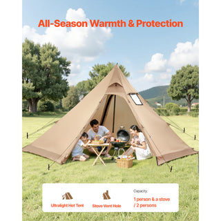 Hot Tent for 4-6 Persons, Portable Winter Tipi Tent with Stove Jack, Waterproof Canvas Camping Tents, Lightweight 4 Season Shelter Tents for Hiking Fishing Backpacking, L Size