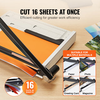 Paper Cutter, Guillotine Trimmer, 15' Cut Length, 16 Sheets Capacity, Heavy Duty Guillotine Paper Cutter with Guard Rail/Blade Lock for Cardstock/Cardboard, Paper Trimmer for Home Office School