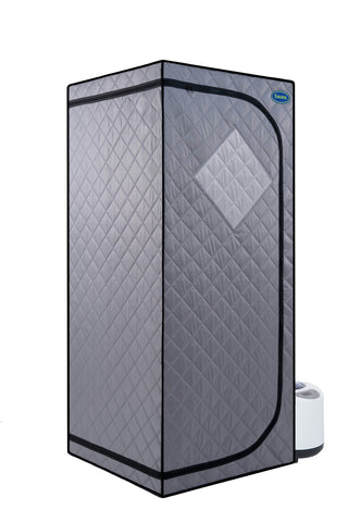 Full Size Portable Grey Steam Sauna tent–Personal Home Spa, with Steam Generator, Remote Control, Foldable Chair, Timer and PVC Pipe Connector Easy to Install.Fast heating, with FCC Certification
