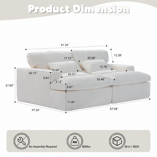 Oversized Double Chaise Lounge - Luxury Cloud Sofa Bed, White