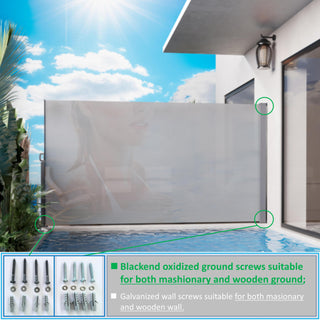 71'x138' Retractable Side Awning, Semi-transparent with UV printing,UPF50+, Ideal for blocking dust,sunshine and wind, Creating private space for garden,balcony and swimming pool.