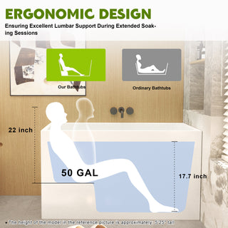 43" Acrylic Freestanding Bathtub with Seat - Compact Rectangle Soaking Tub