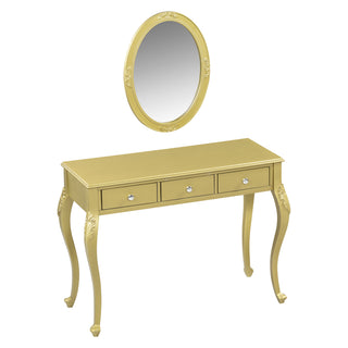 Luxury Makeup Vanity Desk - Gold Dressing Table with Oval Mirror