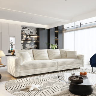 Beige 102.4" Plush Corduroy 4-Seat Sofa - Modern Deep Seat Cloud Couch with Pillows