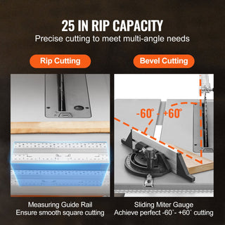 10-Inch Portable Table Saw | 4500 RPM Electric Cutting Machine with 25-Inch Rip Capacity | Heavy-Duty Woodworking Saw for Job Site and Workshop