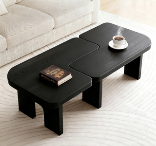 Modern 70.86" Black Extendable Splicing Coffee Table Set - Nesting Wood Center Table