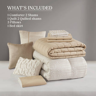 10 PCS Cal King Luxury Jacquard Comforter Set Ivory