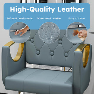 Hydraulic Salon Chair 360° Swivel | Blue and Gold Professional Stylist Equipment