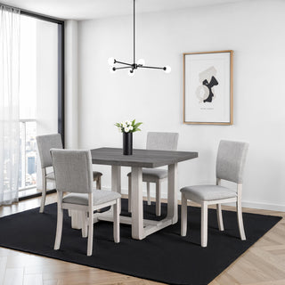 Transitional Style 5pc Dining Set Gray Upholstered Fabric Chairs Dining Table Trestle Base Table 4x Side Chairs Dining Room