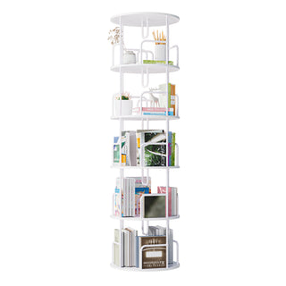 White 5-Tier Rotating Bookshelf Tower | 360° Spinning Narrow Bookcase
