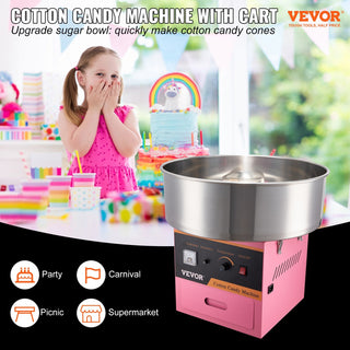1000W Commercial Electric Cotton Candy Machine - Candy Floss Maker with Stainless Steel Bowl & Drawer - Perfect for Home, Kids' Parties & Events (Pink)