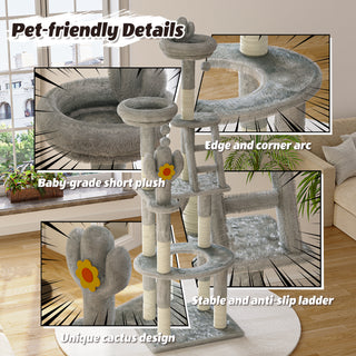 72in Cactus Cat Tree Tall Cat Tower for Indoor Cats W/Transparent Capsule,Sisal Scratching Posts,Plush Perches and Interactive Toys,Multi-Level Cat Activity Center Furniture for Kittens and Large Cats