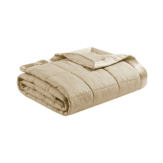 Oversized Down Alternative Blanket with Satin Trim Taupe King