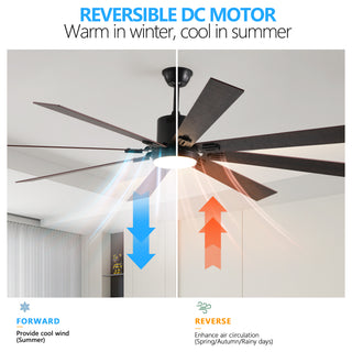 72" Walnut LED Ceiling Fan with Light | 8 Wooden Blades, Adjustable Color Temperature & Remote Control