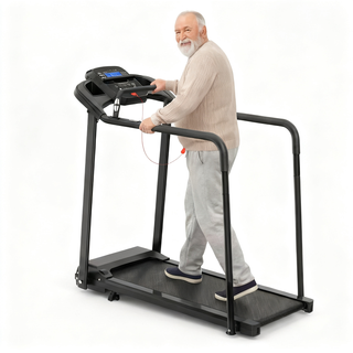 Walking Pad Treadmill for Senior, Foldable Exercise Treadmill with Stable and Safe Structural Design, Large LED Display for Elderly, Long Handrail for Balance, 300 Lbs Capacity