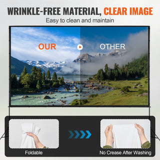 Projector Screen with Stand 150 Inch | 16:9 4K 1080P HD Outdoor Movie Screen with Tripods & Carry Bag | Wrinkle-Free Projection Screen for Home Theater & Backyard Movie Night
