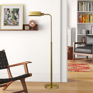Minimalist Elara Floor Lamp (65 Inch) | Gold & White Metal with Neutral Shade