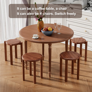 Set of 4 Solid Wood Stackable Stools - 18" Round Stacking Side Tables | No Assembly Required