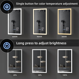 LED Lighted Medicine Cabinet with Mirror, 16*26Inches Bathroom Mirror Cabinet with Lights,Recessed or Wall Mounted, 3 Color TemperaturesAnti-Fog