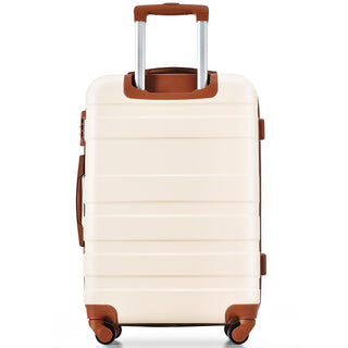 3-Piece Luggage Set New Model | ABS Hardside Spinner Suitcases with TSA Lock (Ivory & Brown)