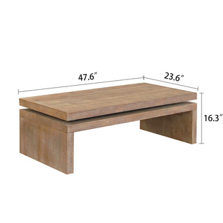 Modern Rustic Wood Coffee Table – Rectangular Living Room Center Table with Floating Top Design 47.6' L * 23.6' W * 16.3' H
