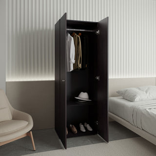 Home 2-Door Black Closet System Armoire | Modern Wardrobe with Hanging Rod