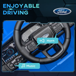 Qaba Ford Ranger Licensed 12V Kids Ride on Truck, Toddler Electric Car with Remote Control, Toy Storage, Spring Suspension, LED Headlights, Music Horn, for Ages 3-6 Years, Blue