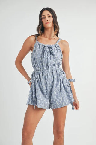 MABLE Floral Embroidered Button Down Romper