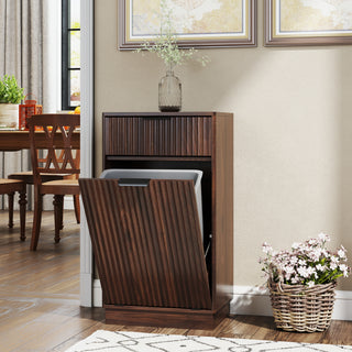 10-Gallon Woodgrain Tilt-Out Trash Cabinet with Drawer & Pull-Out Bin | Walnut Finish