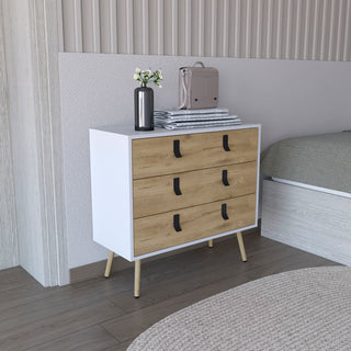 Huna Modern 3-Drawer Dresser with Metal Handles | Compact Chest of Drawers
