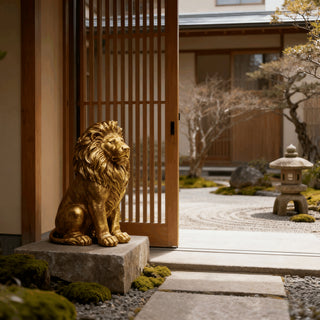 24” Lion Statue | Resin Outdoor Guardian Sculpture | Realistic Animal Decor for Villa, Garden, Park & Resort | Patriotic Independence Day Home & Courtyard Decoration