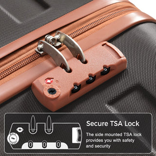 3-Piece Luggage Set New Model | ABS Hardside Spinner Suitcases with TSA Lock (Black & Brown)